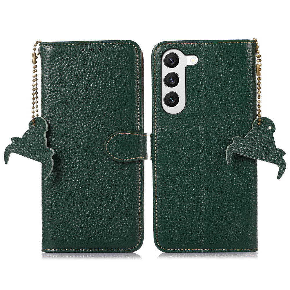 For Samsung Galaxy S23 Wallet Phone Case Genuine Cow Leather Litchi Texture RFID Blocking Stand Shell For Samsung Galaxy S23 Wallet Phone Case Genuine Cow Leather Litchi Texture RFID Blocking Stand Shell